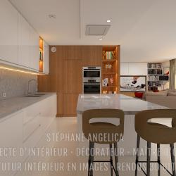 CUISINE ÉQUIPÉE SUR-MESURE AVEC ÎLOT CENTRAL : APPARTEMENT VEFA EN RENDUS 3D ULTRA HD