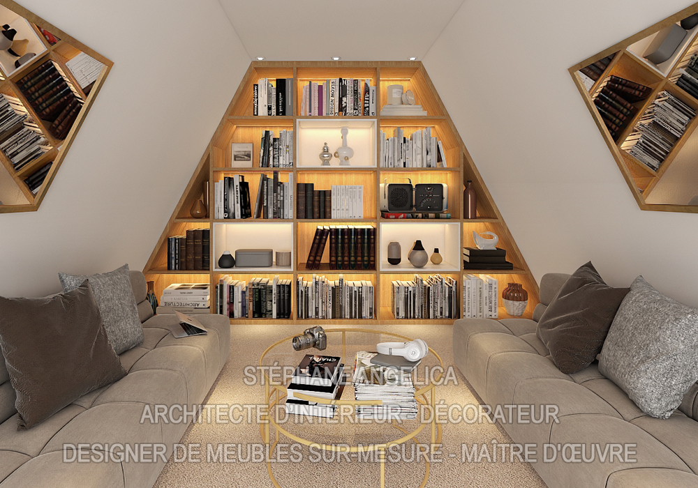 Bibliothèque sous comble sur mesure Bibliothèque sous comble sur mesure