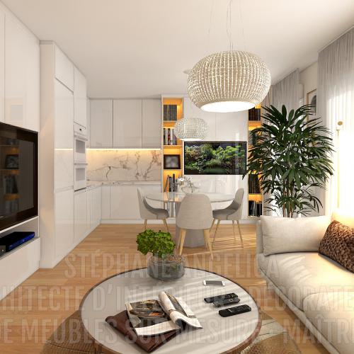 PROJET TRAVAUX PIÈCE DE 34 M² · APRÈS : RÉNOVATION ET AGENCEMENT DE MEUBLES SUR MESURE